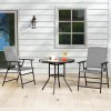 Outsunny Folding Garden Chairs Set of 2, PE Rattan Garden Dining Chairs with Armrests, High Back and Steel Frame, Weather Resistant Outdoor Dining Furniture for Patio, Balcony, Grey