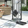 Outsunny 5 Pieces Fireplace Tools Set, Metal Fireplace Accessories Fireside Companion Set with Broom, Shovel, Poker and Bucket, Silver
