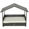 PawHut Rattan Dog House, Extendable Outdoor Wicker Dog Bed w/ Water-Resistant Roof, Removable Cushion, for Small and Medium Dogs - Cream White
