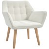 HOMCOM Armchair Accent Chair, Vanity Chair with Wide Arms, Slanted Back, Padding, Metal Frame, Wooden Legs, Home Bedroom Furniture Seating, Cream White