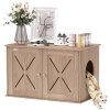 PawHut Cat Litter Box Enclosure, Cats House Litter Box Furniture with Double Doors and Side Entrance, Non-Slip Pads, Indoor Kitty House Hidden Washroom Toilet for Living Room, Walnut Brown