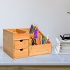 HOMCOM Desk Organiser Holder, Bamboo Multi-Function Storage Caddy with 7 Storage Compartments and 2 Drawers for Home Office Stationary Supplies