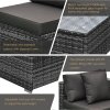 Outsunny 6 Pieces Rattan Garden Furniture Set, 5 Seater Sectional Garden Corner Sofa Set with Glass Top Coffee Table, Cushions and Pillows, All-Weather Wicker Conversation Furniture, Grey