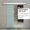 HOMCOM 90cm Sliding Glass Door with Hardware Track Kit, Frosted Tempered Glass with Stripe Pattern, Round Handle