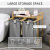 HOMCOM Bamboo Laundry Basket, Laundry Hamper with Shelf, 2 Pull-out Bags for Bedroom, Bathroom, Laundry Room, 64 x 33 x 73 cm, Grey