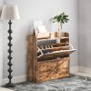 HOMCOM 2 Drawer Narrow Shoe Cabinet, Farmhouse Slim Shoe Storage Cabinet Cupboard with Adjustable Shelves and Barn Door Design for Entryway, Hallway, Rustic Brown