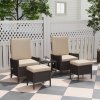 Outsunny 5 Piece Rattan Garden Furniture Set, Wicker Patio Sofa Set with 2 Armchairs, 2 Footstools, Glass Top Coffee Table with Shelf, Outdoor Furniture with Adjustable Backrests, Cushions, Khaki