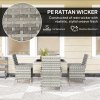 Outsunny Rattan Garden Furniture Set, Outdoor Dining Table and Chairs 4 Seater with Cushions, Square Tempered Glass Top, 4 Armchairs, for Balcony, Terrace, Conservatory, Mixed-Grey