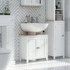kleankin Under Sink Cabinet, Bathroom Sink Cabinet with 2 Doors, Pedestal Under Sink Design, Freestanding Bathroom Cupboard with Adjustable Shelf