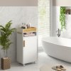 kleankin Bathroom Cabinet with Wheels, Bathroom Storage Cabinet with Cushioned Door, Removable Tray, Open Compartment and Adjustable Shelves for Washroom, White