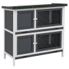PawHut Rabbit Hutch  Guinea Pig Hutch Double Decker Pet Cage with Openable Roof, Divider, Ramp for Outdoor 100 x 47 x 91cm, Grey