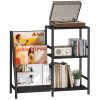 HOMCOM Record Player Stand, 3-Tier Side Table with Vinyl Record Storage, End Table with 3 Oxford Cloth Magazine Racks for Living Room, Bedroom, Black Wood Effect