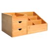 HOMCOM Desk Organiser Holder, Bamboo Multi-Function Storage Caddy with 7 Storage Compartments and 2 Drawers for Home Office Stationary Supplies