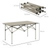 Outsunny Portable Camping Table, 3ft Lightweight Folding Aluminium Picnic Table with Roll Up Top, Carry Bag for Outdoor Camping, Picnic, Hiking, Cooking, BBQ, Fishing, Khaki