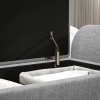 HOMCOM Storage Ottoman with Armrest, Upholstered Linen Storage Bench, Window Seat with Rubberwood Legs, Footstool for Bedroom Living Room, Hallway, Dark Grey