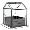 Outsunny Raised Garden Bed with Mini Greenhouse, Outdoor Metal Planter Box with Cover, for Herbs and Vegetables, Use for Patio, Garden, Balcony, Clear and Dark Grey