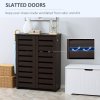 HOMCOM Narrow Shoe Cabinet for Entryway, 5-Tier Slim Shoe Storage Cabinet with 2 Slatted Doors and Adjustable Shelves for 15 Pairs, Dark Brown