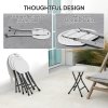 Outsunny Folding Stool Set of 4, Decorative Garden Stool Chair with Safety Latch, Foldable Garden Stools with Powder-Coated Steel Legs HDPE Seat and Handle for Indoor and Outdoor, White