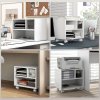 HOMCOM 2-Tier Printer Stand with Storage, Under Desk Printer Cart on Wheels with 3 Compartments, Desktop Printer Table for Home Office, White