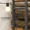 Outsunny Firewood Log Rack, Retractable Metal Wood Store Holder, Indoor Outdoor Fireplace Log Storage Shelf with Hooks, 65 x 25 x 150 cm, Black