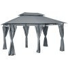 Outsunny 4m x 3(m)Garden Gazebo, Double Roof Outdoor Gazebo Canopy Shelter with Curtains, Solid Steel Frame for Patio, Garden