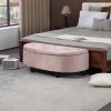 HOMCOM Semi-Circle Ottoman Storage Bench, Bed End Bench, Tufted Upholstered Window Seat Footrest Stool with Rubberwood Legs for Bedroom & Entryway, 120 x 46 x 42 cm