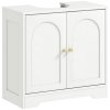 HOMCOM Under Sink Bathroom Cabinet, Freestanding Under Sink Cabinet with 2 Arch Doors and Adjustable Shelf for Basin without or with Pedestal, White