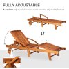 Outsunny Folding Wooden Sun Lounger, 4-Level Adjustable Garden Lounger Recliner with Side Tray and Wheels, Outdoor Reclining Sunbed with Slatted Seat and Armrests for Patio, Terrace, Teak