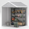 Outsunny 6 x 5ft Garden Shed, Plastic Shed with Floor, Window, Lockable Doors and Vents, Wood Effect Resin Tool Shed for Outdoor Patio, Light Grey