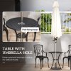 Outsunny 3 Pieces Garden Dining Set for 2, Cast Aluminium Outdoor Dining Set with 2 Armchairs and Round Dining Table with Parasol Hole, Garden Furniture Set, Brown