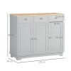 HOMCOM Modern Sideboard with Rubberwood Top, Buffet Cabinet with Storage Cabinets, Drawers and Adjustable Shelves for Dining Room, Kitchen, Grey