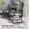 Outsunny 3 Pieces Rattan Bistro Set, Wicker Garden Furniture Set with Cushions, Glass Top Coffee Table and Rocking Chairs, Small Balcony Furniture for Outdoor, Porch, Black
