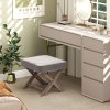 HOMCOM Vintage Footstool Padded Seat X Leg Chair Velvet Cover Shabby Chic Footrest Solid Rubber Wood Frame 49.5 x 45 x 41 cm Grey