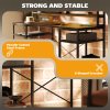 HOMCOM Computer Desk with Power Outlets and LED Lights, Home Office Desk with Monitor Stand, 2 CPU Stands and Storage Shelves, Study Table Gaming Desk with Hutch, Black