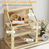 PawHut Wooden Hamster Cage, 3 Tier Gerbil Cage with Detachable 32cm Deep Bottom, Hut, Seesaw, Exercise Wheel, Ramps, Natural Wood Finish