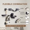 PawHut 4 Piece Cat Shelves, Cat Wall Furniture with Hammock, Scratching Posts, Soft Ladder, Steps, Jump Platforms, for Indoor Kittens - Dark Grey