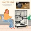 PawHut 4-Level Small Animal Cage, Indoor Bunny House, for Ferrets, Chinchillas w/ Wheels, Slide-Out Tray, Black, 81 x 52.5 x 114 cm