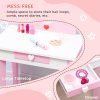 ZONEKIZ Kids Dressing Table with Mirror and Stool, Vanity Set w/ Love Heart and Bow Design, Girl Makeup Desk w/ Drawer, for Ages 3-6 Years - Pink