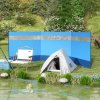 Outsunny Camping Windbreak, 4 Pole Windbreaker Blocker with Clear Windows, Carry Bag and Steel Poles, for Beach Caravan Campervan, 440 x 140cm, Blue