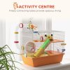 PawHut 3 Tiers Hamster Cage, Small Animal House with Tubes, Exercise Wheel, Ladder, Water Bottle, Dish, Hut, Top Handle, 45 x 28 x 37cm - Orange