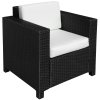Outsunny Single Seater Rattan Chair, PE Wicker Garden Armchair with 10 cm Thickened Cushion, All-Weather Rattan Garden Chair with Armrests, Black