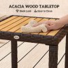 Outsunny 3-Piece Rattan Bistro Set, Patio Table and Chairs Set with Removable Cushions, Rattan Conversation Set with Acacia Wood Table & Adjustable Foot Pads for Garden Balcony, White
