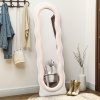HOMCOM Irregular Wavy Mirror Full Length, 160 x 50cm Free Standing, Leaning or Wall Mirror with Velvet Wrapped Frame and Arched Top for Living Room, Bedroom, White and Pink