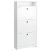 HOMCOM Narrow Shoe Cabinet with 3 Flip Doors, 14-18 Pairs Shoe Cupboard with Open Shelf for Slim Hallway and Entryway, 24 x 60 x 132 cm, White
