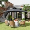 Outsunny 2.5m Cantilever Parasol with Solar Powered LED Lights, Double Top Square Overhanging Garden Parasol with 360 Rotation, Tilt Adjustment, Crank Handle, Dark Grey