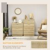 HOMCOM Bedroom Chest of Drawers, Boho Rattan Dresser with 4 Drawers, Storage Cabinet for Living Room, Hallway, Entryway, Natural Wood Finish