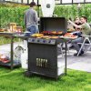 Outsunny 4+1 Burner Gas BBQ Grill, Portable Gas Barbecue Grill with Built-in Thermometer, Lid, Side Table, Shelf, Spice Rack, Wheels, Grease Cup for Garden Party Outdoor Cooking, Black