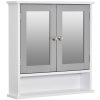 kleankin Mirror Cabinet Wall Mounted with Double Mirrored Doors, Hanging Cabinet with Cupboard and Shelf, Bathroom Wall Storage Organiser