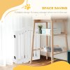 PawHut Freestanding Pet Gate Wooden Dog Gate with Support Feet Foldable Pet Fence Safety Barrier for the House Doorway Stairs White