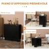 HOMCOM Folding Dining Table, Drop Leaf Table with 2-Tier Shelves, Rolling Casters, for Small Spaces, Kitchen, Black